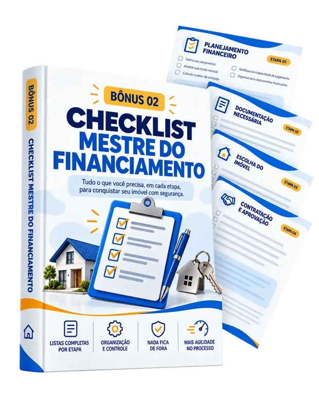 Mockup em livro do bônus 02: Checklist Mestre do Financiamento