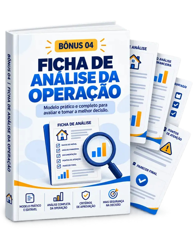 Mockup em livro do bônus 04: Ficha de Análise da Operação